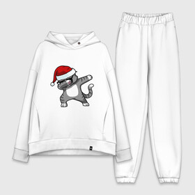 Женский костюм хлопок Oversize с принтом DAB Cat Santa в Белгороде,  |  | даб | кот | новогодний | рождество | шапка