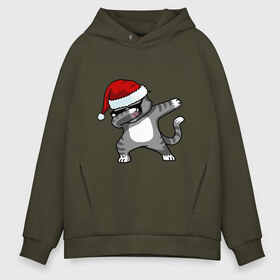 Мужское худи Oversize хлопок с принтом DAB Cat Santa в Белгороде, френч-терри — 70% хлопок, 30% полиэстер. Мягкий теплый начес внутри —100% хлопок | боковые карманы, эластичные манжеты и нижняя кромка, капюшон на магнитной кнопке | даб | кот | новогодний | рождество | шапка