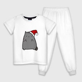 Детская пижама хлопок с принтом New Year Cat в Белгороде, 100% хлопок |  брюки и футболка прямого кроя, без карманов, на брюках мягкая резинка на поясе и по низу штанин
 | кот | новогодний | рождество | шапка