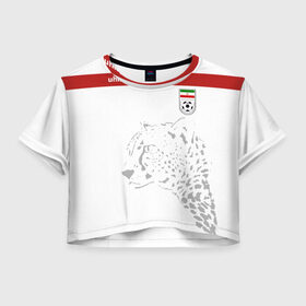 Женская футболка 3D укороченная с принтом Иран, форма в Белгороде, 100% полиэстер | круглая горловина, длина футболки до линии талии, рукава с отворотами | Тематика изображения на принте: fifa | леопард | фифа | чемпионат мира