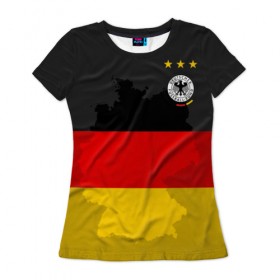 Женская футболка 3D с принтом Германия, форма в Белгороде, 100% полиэфир ( синтетическое хлопкоподобное полотно) | прямой крой, круглый вырез горловины, длина до линии бедер | fc |  сборная | германия | спорт | спортивные | фк | футбол | футбольный клуб