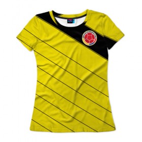 Женская футболка 3D с принтом Колумбия, форма в Белгороде, 100% полиэфир ( синтетическое хлопкоподобное полотно) | прямой крой, круглый вырез горловины, длина до линии бедер | fifa | фифа | чемпионат мира