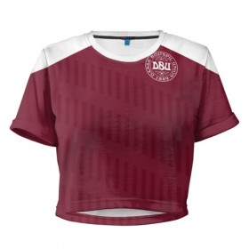 Женская футболка 3D укороченная с принтом Дания, форма в Белгороде, 100% полиэстер | круглая горловина, длина футболки до линии талии, рукава с отворотами | fifa | фифа | чемпионат мира