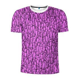 Мужская футболка 3D спортивная с принтом Розовые кактусы в Белгороде, 100% полиэстер с улучшенными характеристиками | приталенный силуэт, круглая горловина, широкие плечи, сужается к линии бедра | гламур | гламурный | кактус | колючки | мексика | паттерн | пустыня | растения | розовый | шипы