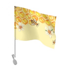Флаг для автомобиля с принтом Любители меда в Белгороде, 100% полиэстер | Размер: 30*21 см | крылья | мед | насекомое | полет | природа | пчелы | улей | цветное | яркое