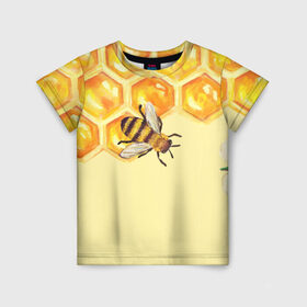 Детская футболка 3D с принтом Любители меда в Белгороде, 100% гипоаллергенный полиэфир | прямой крой, круглый вырез горловины, длина до линии бедер, чуть спущенное плечо, ткань немного тянется | Тематика изображения на принте: крылья | мед | насекомое | полет | природа | пчелы | улей | цветное | яркое