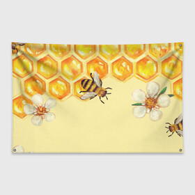 Флаг-баннер с принтом Любители меда в Белгороде, 100% полиэстер | размер 67 х 109 см, плотность ткани — 95 г/м2; по краям флага есть четыре люверса для крепления | крылья | мед | насекомое | полет | природа | пчелы | улей | цветное | яркое