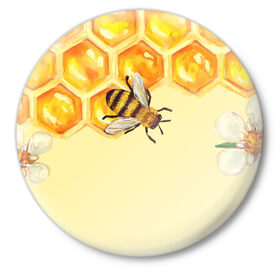 Значок с принтом Любители меда в Белгороде,  металл | круглая форма, металлическая застежка в виде булавки | крылья | мед | насекомое | полет | природа | пчелы | улей | цветное | яркое
