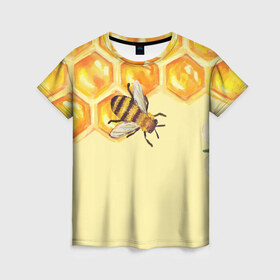 Женская футболка 3D с принтом Любители меда в Белгороде, 100% полиэфир ( синтетическое хлопкоподобное полотно) | прямой крой, круглый вырез горловины, длина до линии бедер | крылья | мед | насекомое | полет | природа | пчелы | улей | цветное | яркое