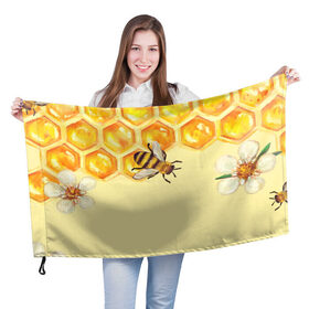 Флаг 3D с принтом Любители меда в Белгороде, 100% полиэстер | плотность ткани — 95 г/м2, размер — 67 х 109 см. Принт наносится с одной стороны | крылья | мед | насекомое | полет | природа | пчелы | улей | цветное | яркое