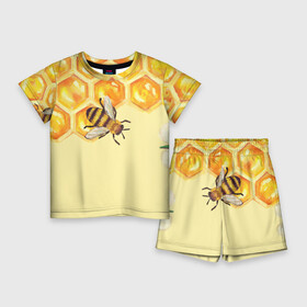 Детский костюм с шортами 3D с принтом Любители меда в Белгороде,  |  | Тематика изображения на принте: крылья | мед | насекомое | полет | природа | пчелы | улей | цветное | яркое