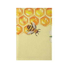Обложка для паспорта матовая кожа с принтом Любители меда в Белгороде, натуральная матовая кожа | размер 19,3 х 13,7 см; прозрачные пластиковые крепления | крылья | мед | насекомое | полет | природа | пчелы | улей | цветное | яркое
