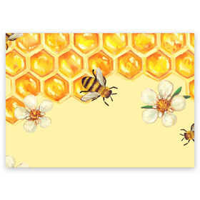 Поздравительная открытка с принтом Любители меда в Белгороде, 100% бумага | плотность бумаги 280 г/м2, матовая, на обратной стороне линовка и место для марки
 | крылья | мед | насекомое | полет | природа | пчелы | улей | цветное | яркое
