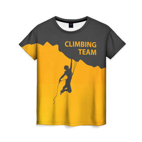 Женская футболка 3D с принтом climbing в Белгороде, 100% полиэфир ( синтетическое хлопкоподобное полотно) | прямой крой, круглый вырез горловины, длина до линии бедер | adrenaline | extreme | hiking | mountaineering | mountains | risk | rock climb | rocks | sport | адреналин | альпинизм | высота | горы | риск | скалолазание | скалы | спорт | туризм | экстрим