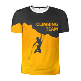 Мужская футболка 3D спортивная с принтом climbing в Белгороде, 100% полиэстер с улучшенными характеристиками | приталенный силуэт, круглая горловина, широкие плечи, сужается к линии бедра | Тематика изображения на принте: adrenaline | extreme | hiking | mountaineering | mountains | risk | rock climb | rocks | sport | адреналин | альпинизм | высота | горы | риск | скалолазание | скалы | спорт | туризм | экстрим
