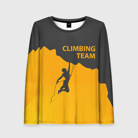 Женский лонгслив 3D с принтом climbing в Белгороде, 100% полиэстер | длинные рукава, круглый вырез горловины, полуприлегающий силуэт | adrenaline | extreme | hiking | mountaineering | mountains | risk | rock climb | rocks | sport | адреналин | альпинизм | высота | горы | риск | скалолазание | скалы | спорт | туризм | экстрим