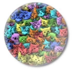 Значок с принтом Разноцветные коты в Белгороде,  металл | круглая форма, металлическая застежка в виде булавки | котенок | котик | котята | кошка | кошки | паттерн
