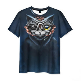 Мужская футболка 3D с принтом Альфа Кот в Белгороде, 100% полиэфир | прямой крой, круглый вырез горловины, длина до линии бедер | альфа | альфа кот | звезды | инопланетянин | космос | кот | котик | кошка | небо | робот | рок | узор | фантазия | фентези
