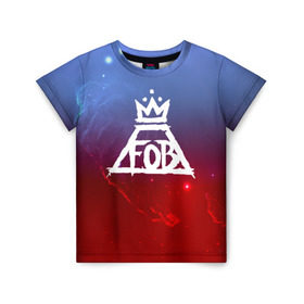 Детская футболка 3D с принтом FALL OUT BOY SPACE COLLECTION в Белгороде, 100% гипоаллергенный полиэфир | прямой крой, круглый вырез горловины, длина до линии бедер, чуть спущенное плечо, ткань немного тянется | Тематика изображения на принте: fall out boy | logo | music | pop | rock | альтернатива | металл | музыка | музыкальный | поп | рок