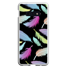 Чехол для Samsung S10E с принтом Радужные перья в Белгороде, Силикон | Область печати: задняя сторона чехла, без боковых панелей | арт | белый | мульт | новинки | прикольный | птица | рисунок | сова | филин | черный