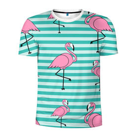 Мужская футболка 3D спортивная с принтом Фламинго в Белгороде, 100% полиэстер с улучшенными характеристиками | приталенный силуэт, круглая горловина, широкие плечи, сужается к линии бедра | арт | белый | дикий | мульт | птица | рисунок | фламинго | черный