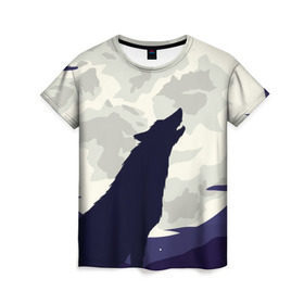 Женская футболка 3D с принтом Ночной житель в Белгороде, 100% полиэфир ( синтетическое хлопкоподобное полотно) | прямой крой, круглый вырез горловины, длина до линии бедер | волк | дикая | дикий | животное | лес | луна | ночь | собака | тьма