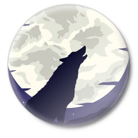 Значок с принтом Ночной житель в Белгороде,  металл | круглая форма, металлическая застежка в виде булавки | Тематика изображения на принте: волк | дикая | дикий | животное | лес | луна | ночь | собака | тьма