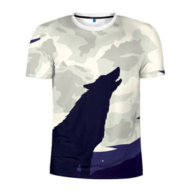 Мужская футболка 3D спортивная с принтом Ночной житель в Белгороде, 100% полиэстер с улучшенными характеристиками | приталенный силуэт, круглая горловина, широкие плечи, сужается к линии бедра | волк | дикая | дикий | животное | лес | луна | ночь | собака | тьма