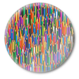 Значок с принтом Разноцветные карандаши в Белгороде,  металл | круглая форма, металлическая застежка в виде булавки | дизайнер | карандаш | палитра | паттерн | радуга | рисование | рисунок | художник | цвет | цветной | школа