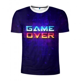 Мужская футболка 3D спортивная с принтом Game Over в Белгороде, 100% полиэстер с улучшенными характеристиками | приталенный силуэт, круглая горловина, широкие плечи, сужается к линии бедра | game | игра | игрок | карта | компьютерные игры | стратегия