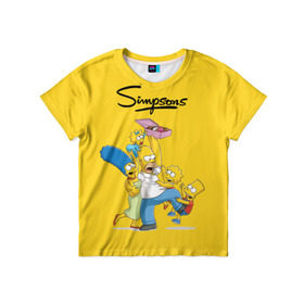 Детская футболка 3D с принтом Симпсоны в Белгороде, 100% гипоаллергенный полиэфир | прямой крой, круглый вырез горловины, длина до линии бедер, чуть спущенное плечо, ткань немного тянется | пончики | семья | симпсоны