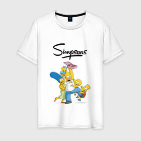 Мужская футболка хлопок с принтом Симпсоны в Белгороде, 100% хлопок | прямой крой, круглый вырез горловины, длина до линии бедер, слегка спущенное плечо. | Тематика изображения на принте: семья | симпсоны