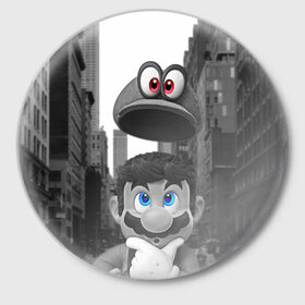 Значок с принтом Super Mario Odyssey в Белгороде,  металл | круглая форма, металлическая застежка в виде булавки | Тематика изображения на принте: nintendo | super mario odyssey | марио | нинтендо