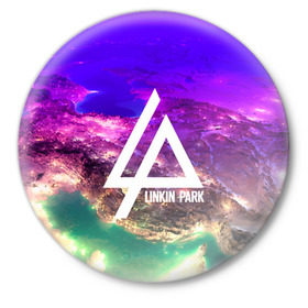 Значок с принтом LINKIN PARK SPACE EDITION в Белгороде,  металл | круглая форма, металлическая застежка в виде булавки | linkin park | logo | music | pop | rock | альтернатива | металл | музыка | музыкальный | поп | рок | честер беннингтон
