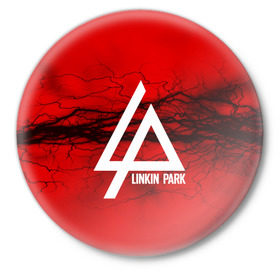 Значок с принтом LINKIN PARK lightning red в Белгороде,  металл | круглая форма, металлическая застежка в виде булавки | linkin park | logo | music | pop | rock | альтернатива | металл | музыка | музыкальный | поп | рок | честер беннингтон