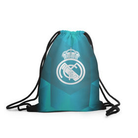 Рюкзак-мешок 3D с принтом Real Madrid Geometry Sport в Белгороде, 100% полиэстер | плотность ткани — 200 г/м2, размер — 35 х 45 см; лямки — толстые шнурки, застежка на шнуровке, без карманов и подкладки | emirates | fc | real madrid | геометрия | реал мадрид | футбольный клуб | эмблема
