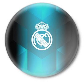 Значок с принтом Real Madrid Geometry Sport в Белгороде,  металл | круглая форма, металлическая застежка в виде булавки | Тематика изображения на принте: emirates | fc | real madrid | геометрия | реал мадрид | футбольный клуб | эмблема