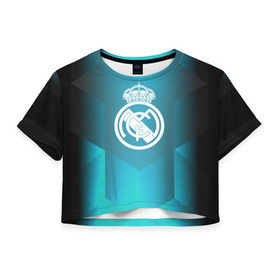 Женская футболка 3D укороченная с принтом Real Madrid Geometry Sport в Белгороде, 100% полиэстер | круглая горловина, длина футболки до линии талии, рукава с отворотами | emirates | fc | real madrid | геометрия | реал мадрид | футбольный клуб | эмблема