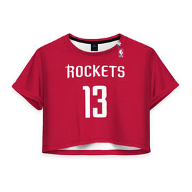 Женская футболка 3D укороченная с принтом Houston Rockets в Белгороде, 100% полиэстер | круглая горловина, длина футболки до линии талии, рукава с отворотами | 13 | fear the beard | houston rockets | nba | rise sports | баскетбол | баскетбольная | джеймс харден | нба | номер | спортивная | форма | хьюстон рокетс