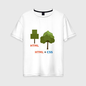 Женская футболка хлопок Oversize с принтом Веб-дизайнеры html + css в Белгороде, 100% хлопок | свободный крой, круглый ворот, спущенный рукав, длина до линии бедер
 | css | html | веб дизайн | дерево | дизайн | программирование | программист