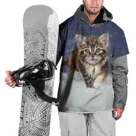 Накидка на куртку 3D с принтом Зимний котик в Белгороде, 100% полиэстер |  | зима | кот | котенок | кошка | новый год | снег | снежинка | снежок