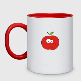 Кружка двухцветная с принтом Smile apple в Белгороде, керамика | объем — 330 мл, диаметр — 80 мм. Цветная ручка и кайма сверху, в некоторых цветах — вся внутренняя часть | apple | smile apple | улыбка | яблоко