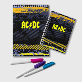 Блокнот с принтом AC DC STREET COLLECTION в Белгороде, 100% бумага | 48 листов, плотность листов — 60 г/м2, плотность картонной обложки — 250 г/м2. Листы скреплены удобной пружинной спиралью. Цвет линий — светло-серый
 | Тематика изображения на принте: ac dc | logo | music | pop | rock | альтернатива | металл | музыка | музыкальный | поп | рок
