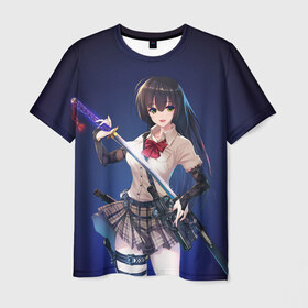 Мужская футболка 3D с принтом Anime girl в Белгороде, 100% полиэфир | прямой крой, круглый вырез горловины, длина до линии бедер | anime | girl | japan | katana | samurai | sword | аниме | девушка | катана | меч | оружие | самурай | япония
