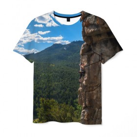 Мужская футболка 3D с принтом climbing в Белгороде, 100% полиэфир | прямой крой, круглый вырез горловины, длина до линии бедер | adrenaline | extreme | hiking | mountaineering | mountains | risk | rock climb | rocks | sport | адреналин | альпинизм | высота | горы | риск | скалолазание | скалы | спорт | туризм | экстрим