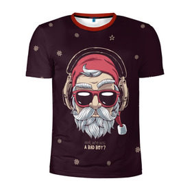 Мужская футболка 3D спортивная с принтом Who was a bad boy? в Белгороде, 100% полиэстер с улучшенными характеристиками | приталенный силуэт, круглая горловина, широкие плечи, сужается к линии бедра | Тематика изображения на принте: bad | beard | boy | christmas | hipster | new year | santa | борода | дед мороз | новый год | рождество | санта | хипстер