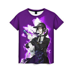 Женская футболка 3D с принтом Темный дворецкий в Белгороде, 100% полиэфир ( синтетическое хлопкоподобное полотно) | прямой крой, круглый вырез горловины, длина до линии бедер | anime | black butler | manga | аниме | демон | манга | сиэль фантомхайв | яна тобосо