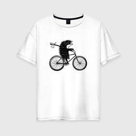 Женская футболка хлопок Oversize с принтом Ежик на велосипеде в Белгороде, 100% хлопок | свободный крой, круглый ворот, спущенный рукав, длина до линии бедер
 | велосипед | ежик