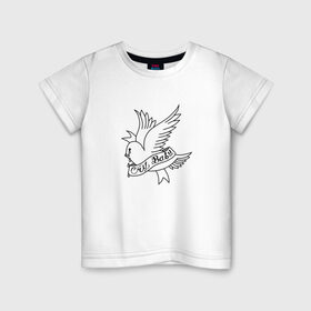 Детская футболка хлопок с принтом LIL PEEP. Cry Baby в Белгороде, 100% хлопок | круглый вырез горловины, полуприлегающий силуэт, длина до линии бедер | band | bird | cry baby | emo | lil peep | logo | music | musician | rap | swag | whiner | группа | леттеринг | логотип | музыка | музыкант | нытик | птица | рэп | сваг | шрифт | эмо