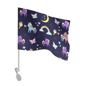 Флаг для автомобиля с принтом Ночные сны в Белгороде, 100% полиэстер | Размер: 30*21 см | Тематика изображения на принте: волшебство | единорог | лошадь | подарок | праздник | рога | сказка | яркие